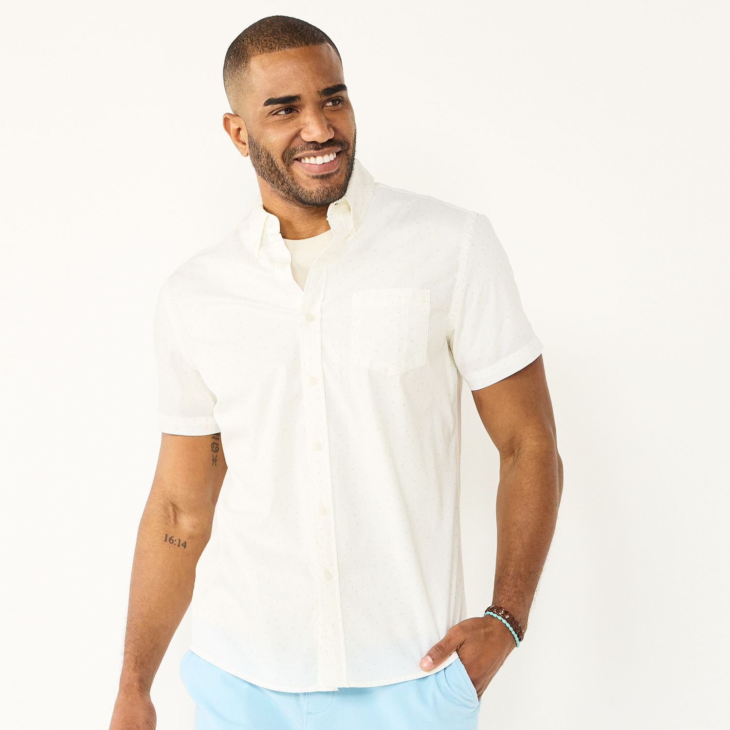 Mens White Short Sleeve Button Up ...